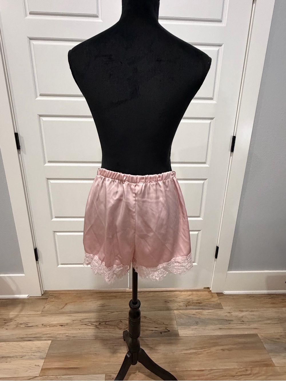 Le Lis Satin Shorts in Blush Pink with Lace Trim